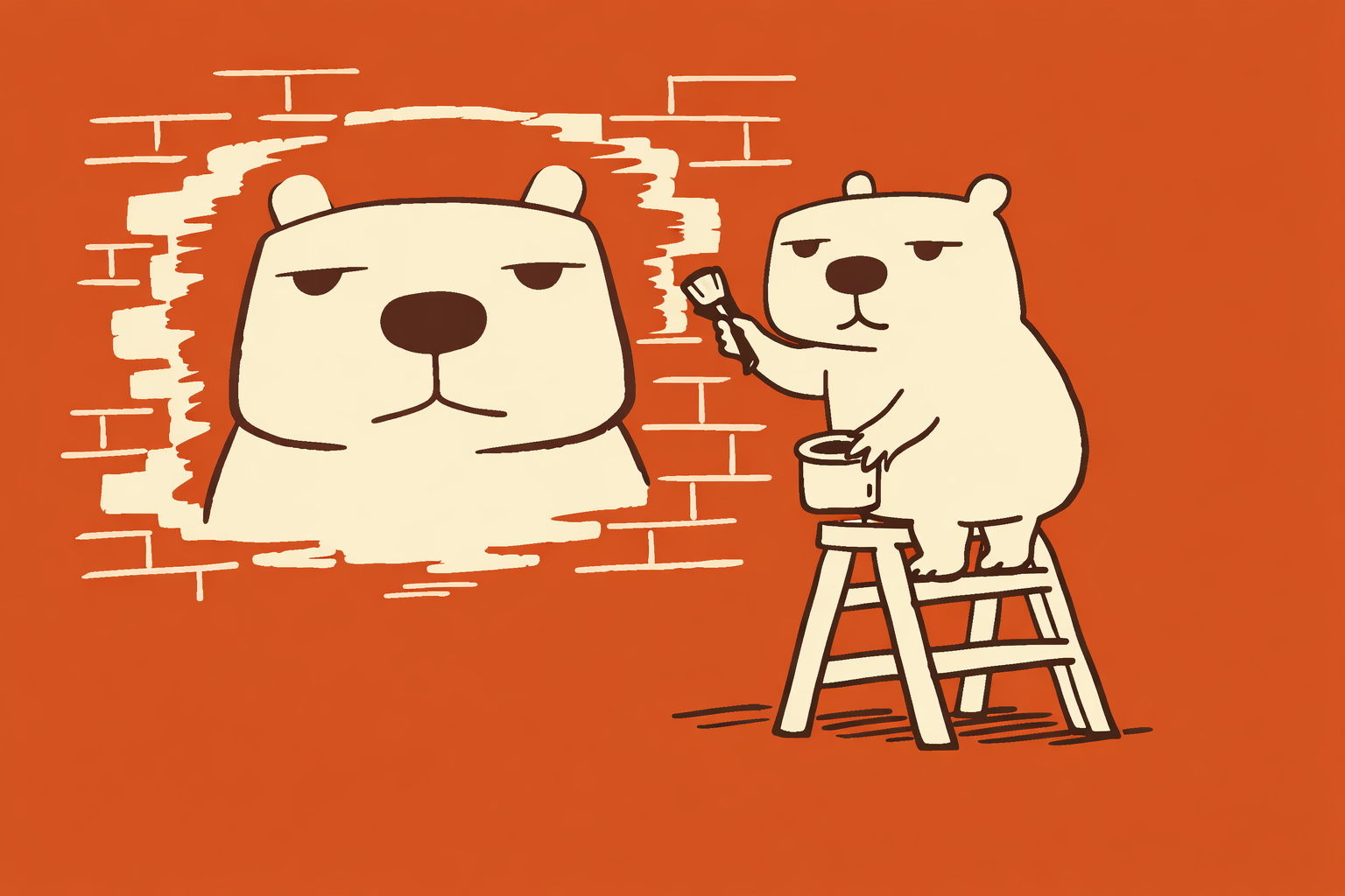 Illustration of a capybara painted on a brick wall at night, with a ladder leaning against it and no artist in sight.